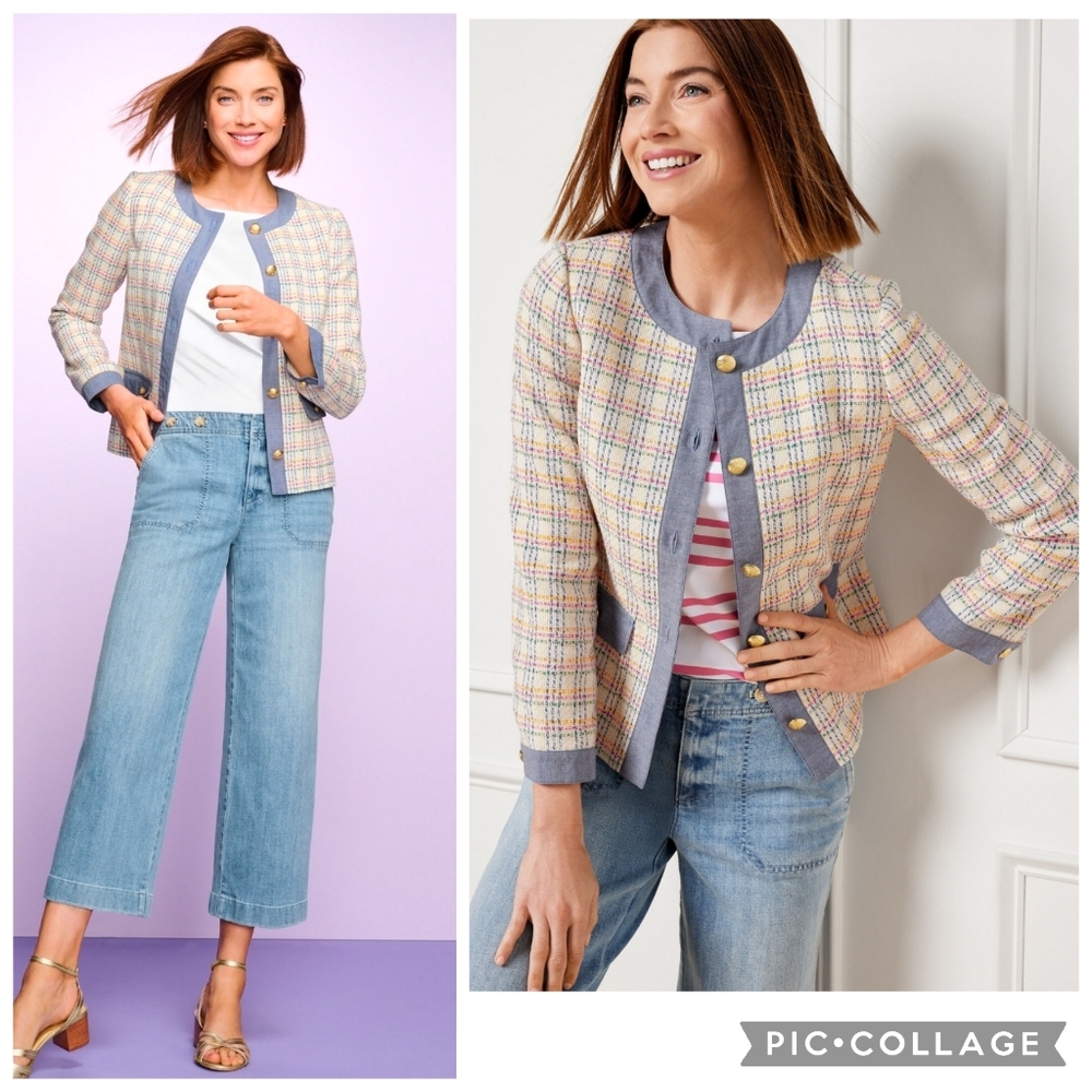 Talbot's Denim Trim Lovely Tweed Jacket, size 8